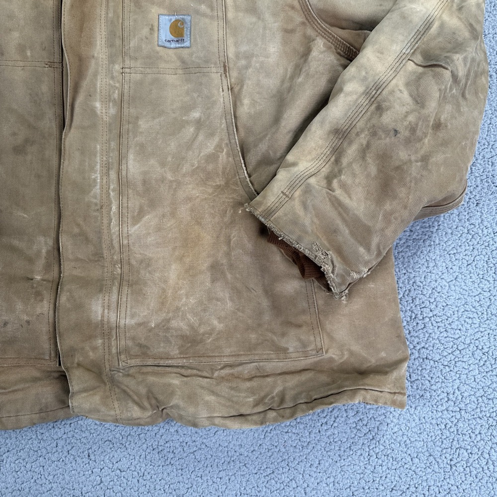 VTG Carhartt C03 BRN Chore Jacket Men 54 Distressed Brown Duck Arctic USA Made - Picture 10 of 15